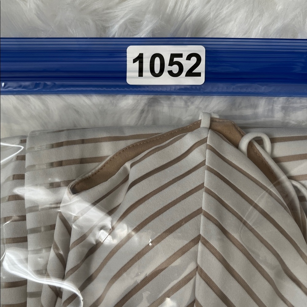 Minimalist Tailored Midi Dress — Neutral Stripe, Sculpted Fit | Quiet Luxury - Picture 8 of 8